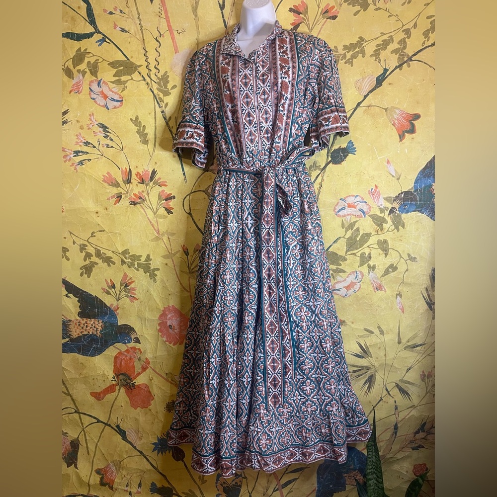Anthropologie Sue Sartor Short-Sleeve Printed Midi Dress - Picture 5 of 9
